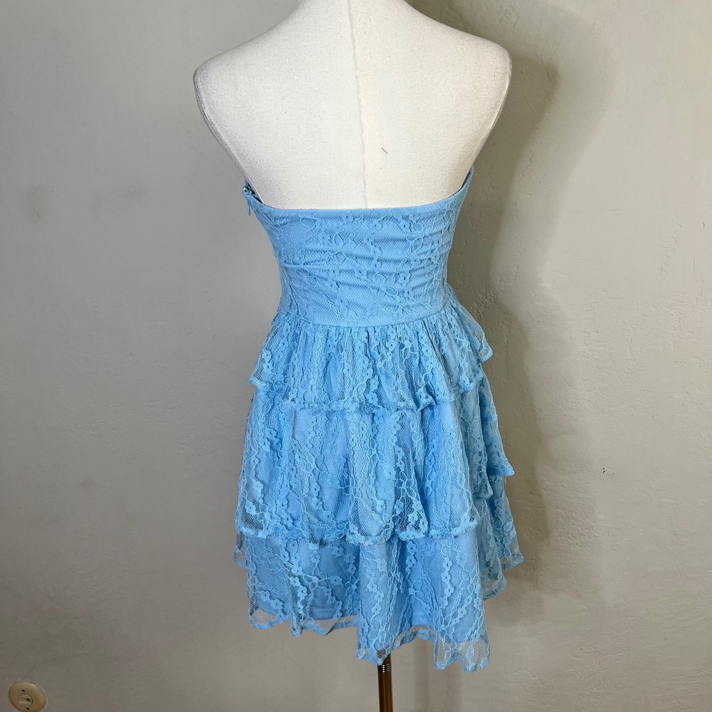 Lulus Mini Dress Strapless Lace Tiered Ruffle Size Small Blue New Fit & Flare - Picture 4 of 9